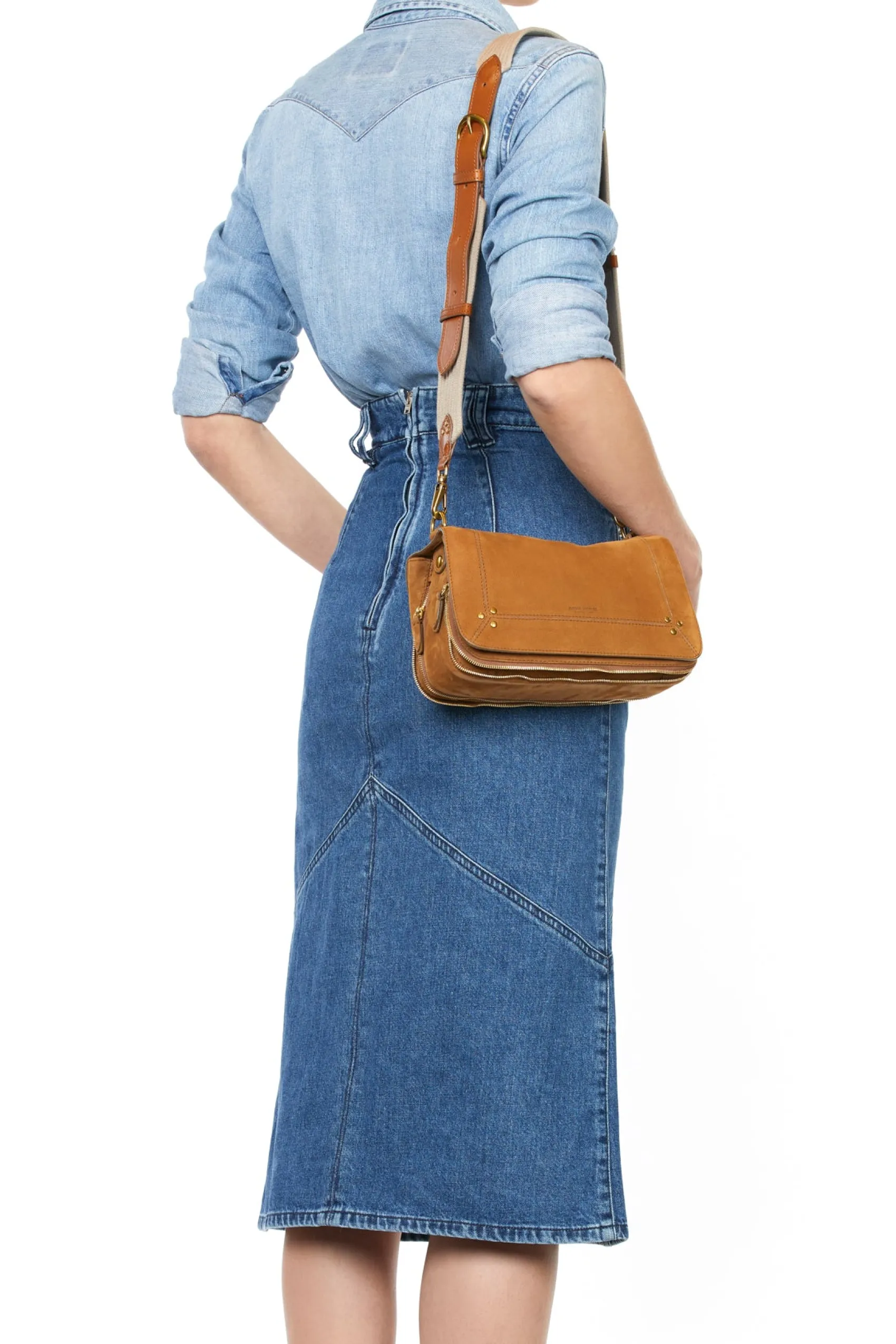 Jérôme Dreyfuss Bandoulière sangle noire large ChêneCowskin Flash Sale