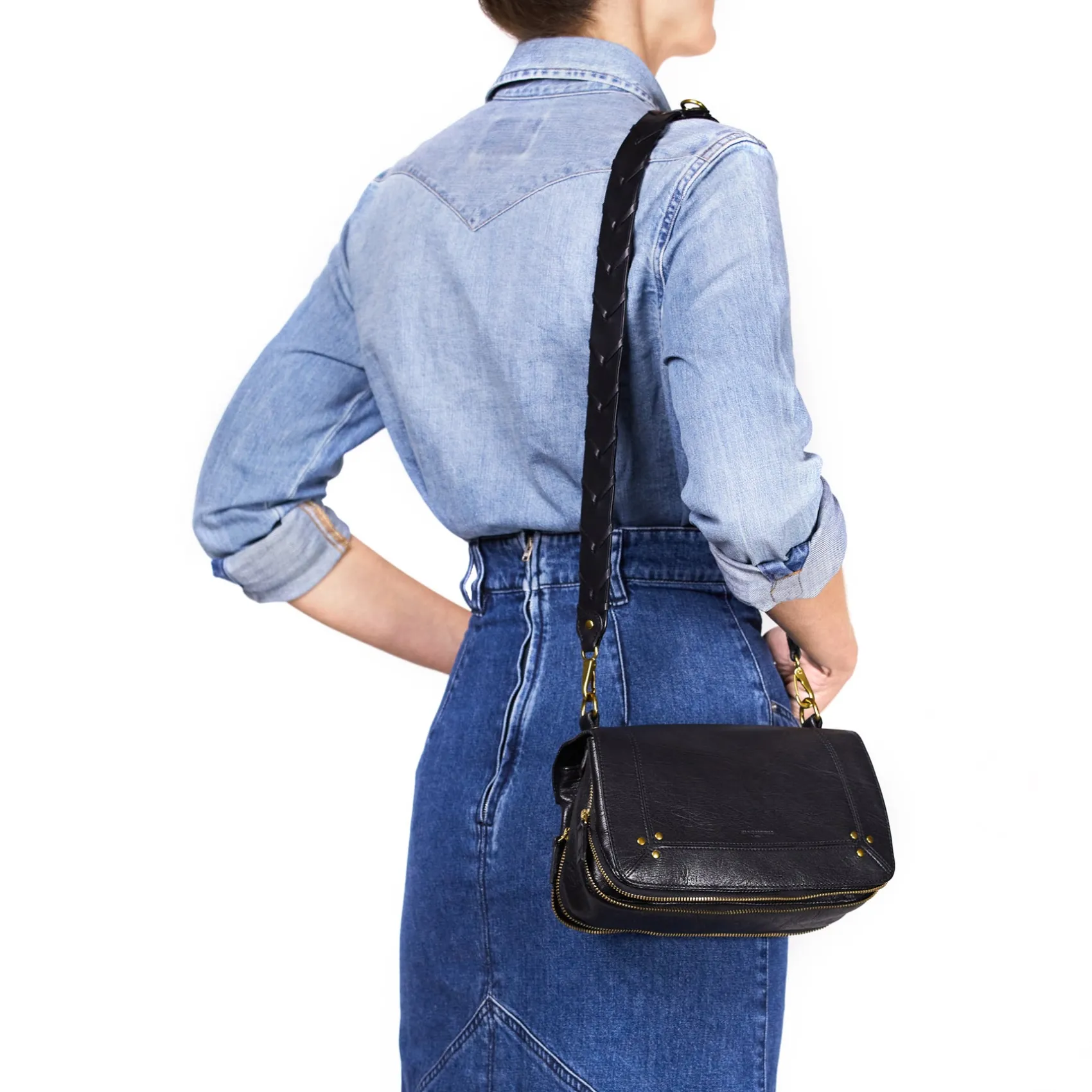 Jérôme Dreyfuss Bandoulière Tressée Noirbrasscowskin New