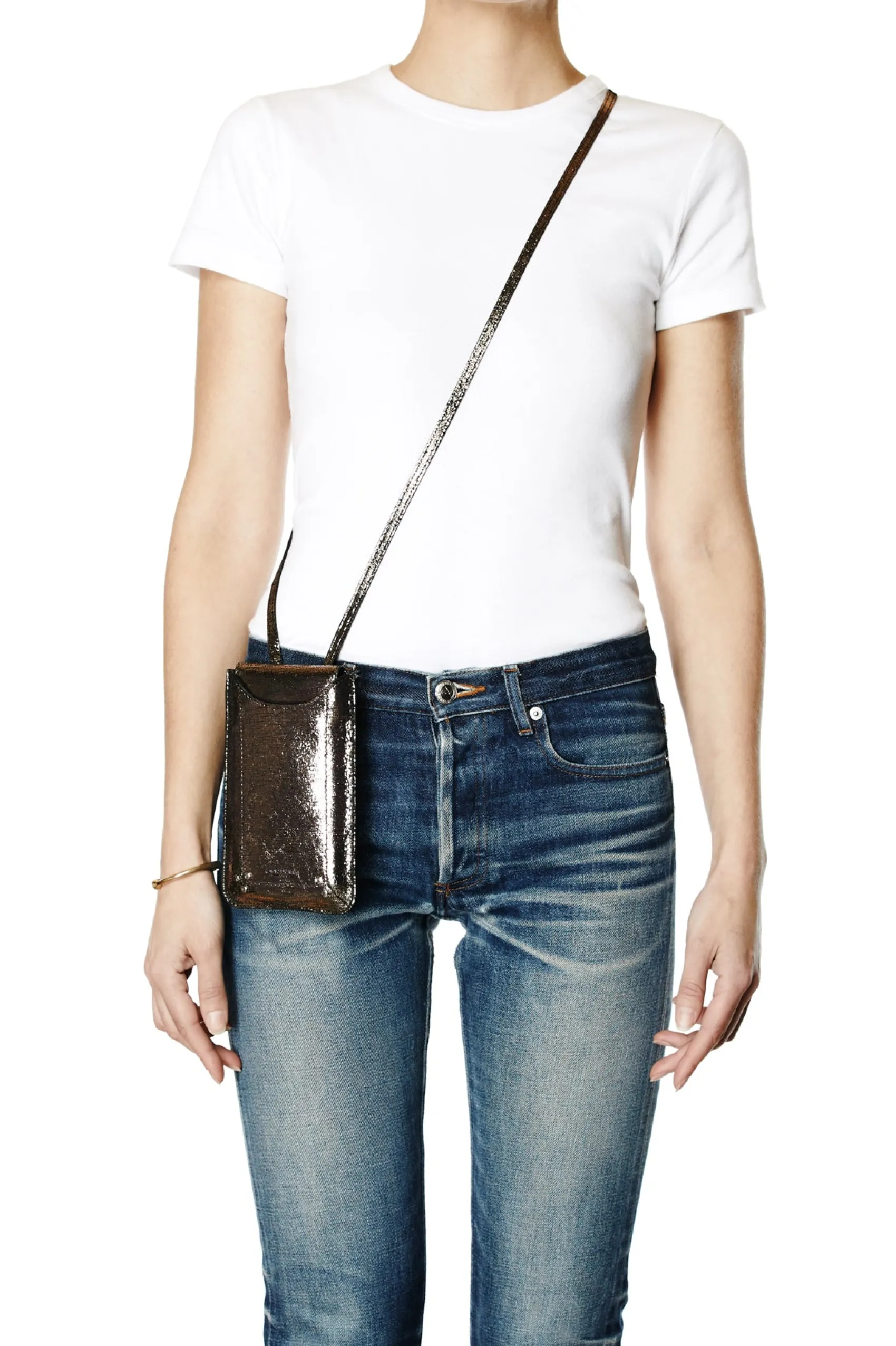 Jérôme Dreyfuss Étui mobile LaméChampagneGoatskin Online